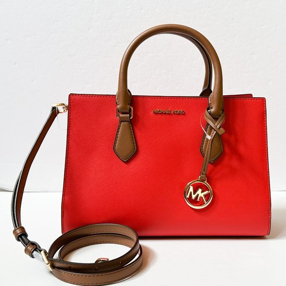 Michael Kors Sheila Medium Satchel Shoulder Crossbody Bag Dark Sangria/Brown - Picture 1 of 12
